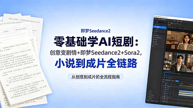 零基础学AI短剧:创意变剧情+即梦Seedance2+Sora2,小说到成片全链路-52项目站