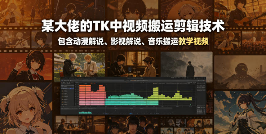 某大佬的TK中视频搬运剪辑技术,包含动漫解说、影视解说、音乐搬运教学视频-52项目站