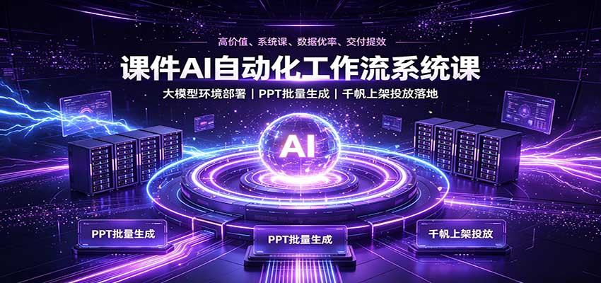 课件AI自动化工作流系统课：大模型环境部署，PPT批量生成，千帆上架投放落地-52项目站