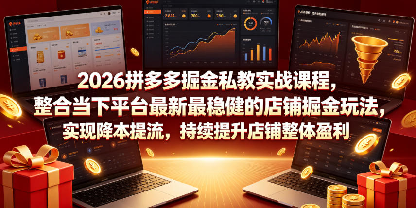 2026拼多多掘金私教实战课程，整合当下平台最新最稳健的店铺掘金玩法，实现降本提流，持续提升店铺整体盈利-52项目站