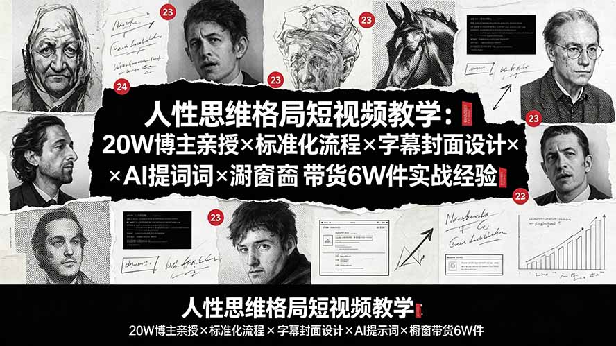 人性思维格局短视频教学：20W博主亲授×标准化流程×字幕封面设计×AI提示词×橱窗带货6W件实战经验-52项目站