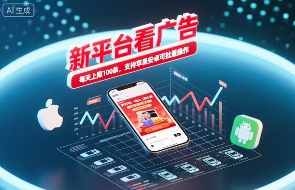 新台看广告，养好机一条5毛到5块，单机日入30到100，支持苹果安卓，可批量操作。-52项目站