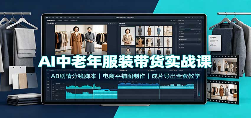 AI中老年服装带货实战课：AB剧情分镜脚本，电商平铺图制作，成片导出全套教学-52项目站
