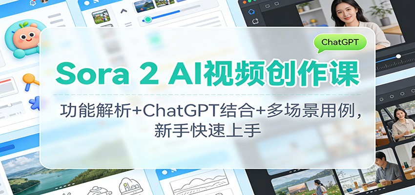 Sora 2 AI视频创作课：功能解析+ChatGPT结合+多场景用例，新手快速上手-52项目站