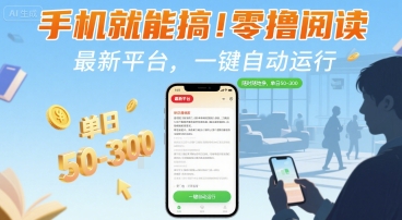 手机就能搞！零撸阅读挂G，最新平台，一键自动运行，随时随地挣，单日50-3张+【揭秘】-52项目站