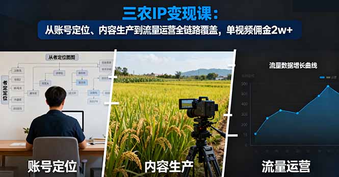 三农IP变现课：从账号定位、内容生产到流量运营全链路覆盖，单视频佣金2w+-52项目站