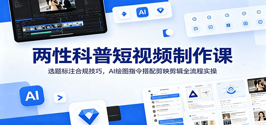 两性科普短视频制作课：选题标注合规技巧，AI绘图指令搭配剪映剪辑全流程实操-52项目站