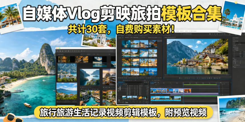 自媒体Vlog剪映旅拍模板合集,共计30套,自费购买素材!旅行旅游生活记录视频剪辑模板,附预览视频-52项目站