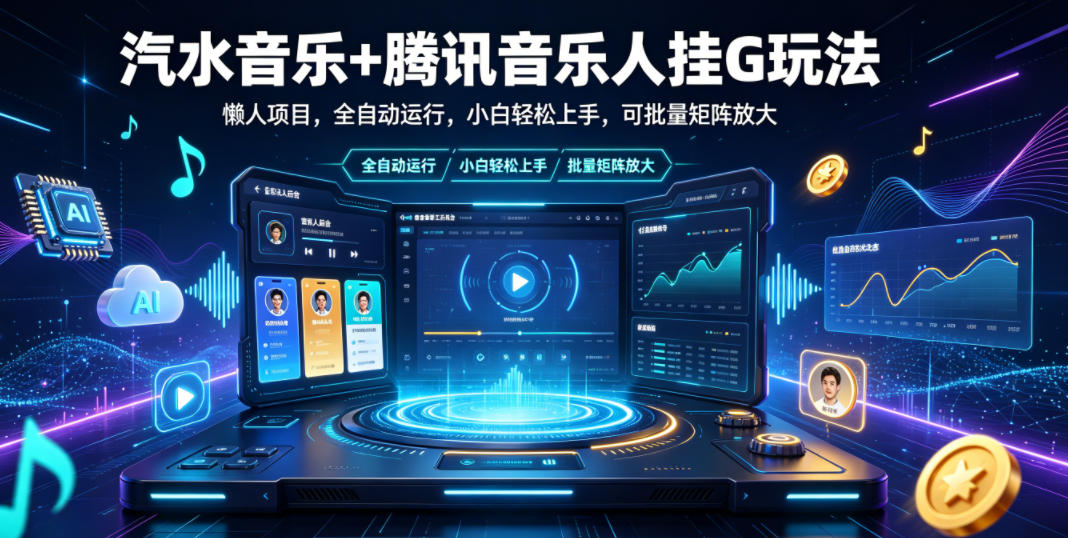 汽水音乐+腾讯音乐人挂G玩法,懒人项目,全自动运行,小白轻松上手,可批量矩阵放大【揭秘】-52项目站