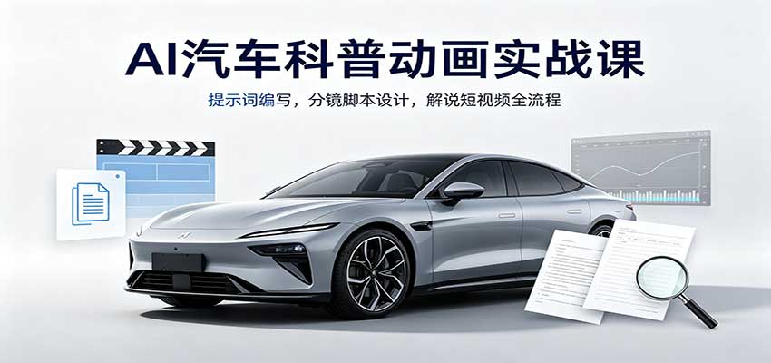 AI汽车科普动画实战课：提示词编写，分镜脚本设计，解说短视频全流程-52项目站