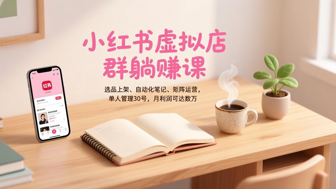 小红书虚拟店群躺赚课，选品上架、自动化笔记、矩阵运营，单人管理30号，月利润可达数万-52项目站