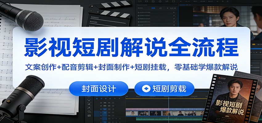 影视短剧解说全流程：文案创作+配音剪辑+封面制作+短剧挂载，零基础学爆款解说-52项目站