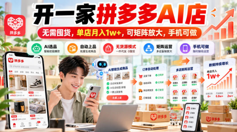 开一家拼多多AI店,无需囤货,单店月入1w+,可矩阵放大,手机可做【揭秘】-52项目站