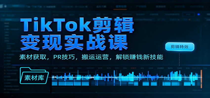 TikTok剪辑变现实战课：素材获取，PR技巧，搬运运营，解锁赚钱新技能-52项目站