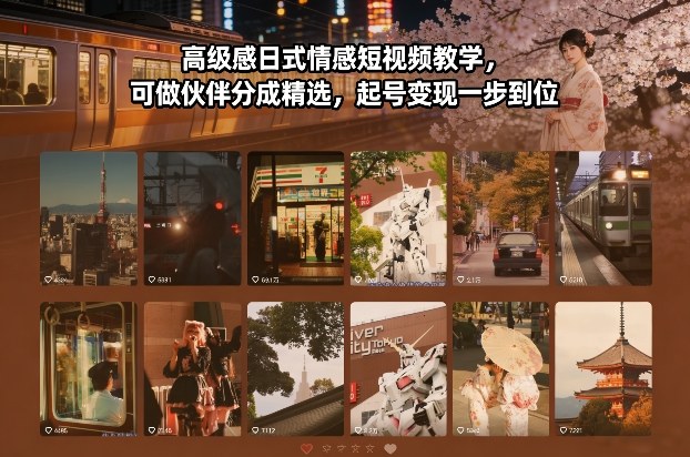 高级感日式情感短视频教学，可做伙伴分成精选，起号变现一步到位-52项目站