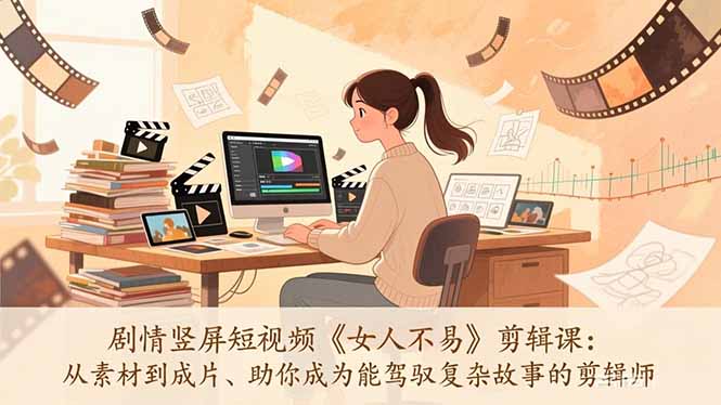 剧情竖屏短视频《女人不易》剪辑课：从素材到成片、助你成为能驾驭复杂故事的剪辑师-52项目站