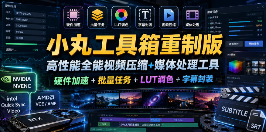 小丸工具箱重制版–高性能全能视频压缩+媒体处理工具|硬件加速+批量任务+LUT调色+字幕封装-52项目站