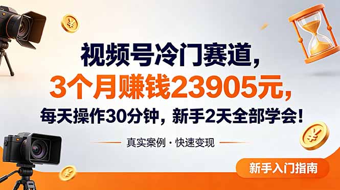 视频号冷门赛道,3个月变现23905元,新手2天学会 每天操作30分钟!-52项目站
