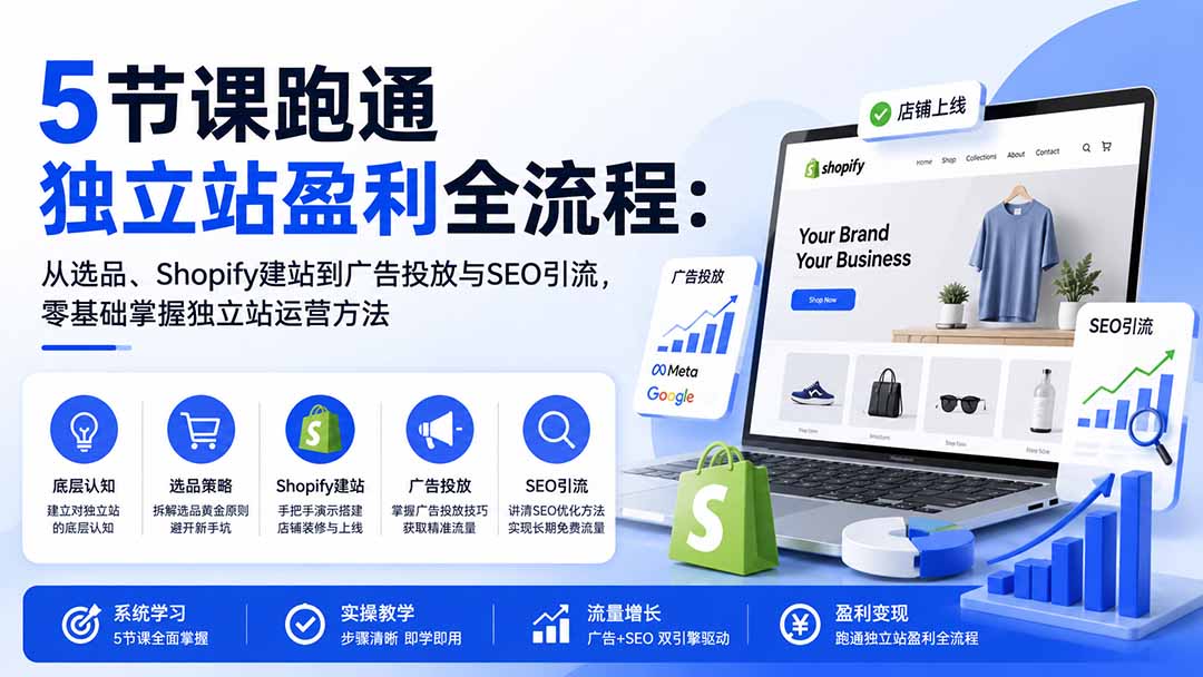 5节课跑通独立站盈利全流程：从选品、Shopify建站到广告投放与SEO引流，零基础掌握独立站运营方法-52项目站