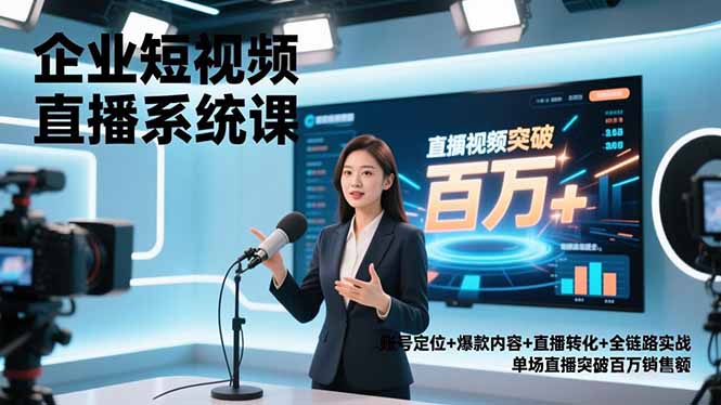 企业短视频直播系统课，账号定位+爆款内容+直播转化+全链路实战，单场直播突破百万销售额-52项目站