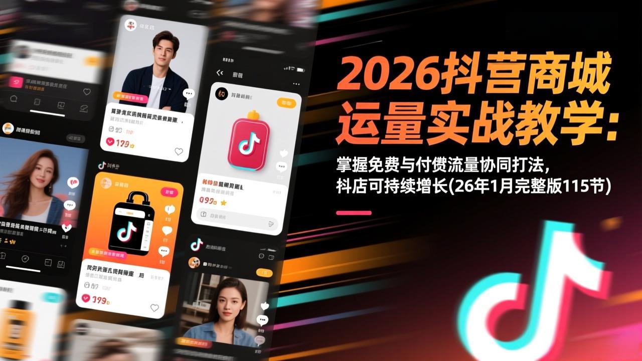 2026抖音商城运营实战教学：掌握免费与付费流量协同打法，抖店可持续增长(26年1月完整版115节-52项目站