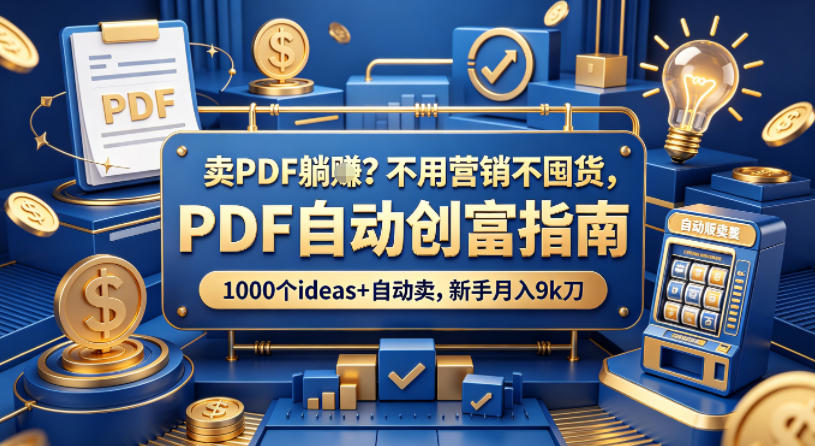 卖PDF躺賺？不用营销不囤货，PDF自动创富指南，1000个ideas+自动卖，新手月入9k刀【原创双语字幕】-52项目站