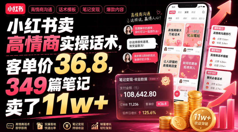 小红书卖高情商实操话术，客单价36.8，349篇笔记卖了11w+！-52项目站