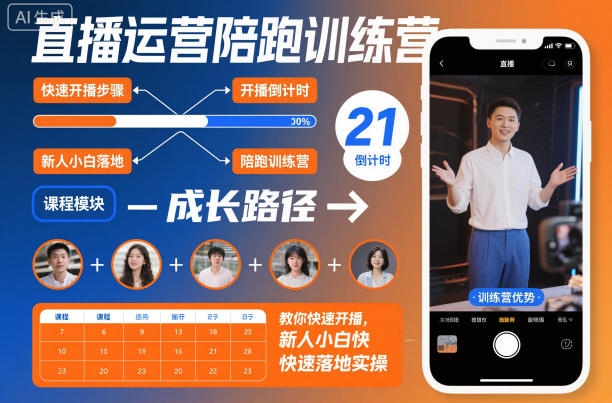 直播运营陪跑训练营,教你快速开播,新人小白快速落地实操-52项目站