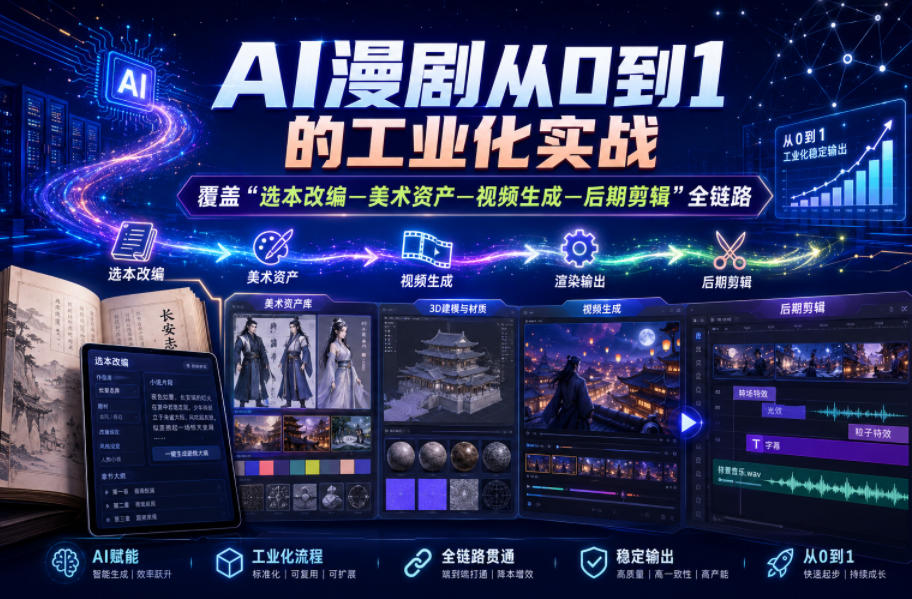 AI漫剧从0到1的工业化实战，覆盖“选本改编—美术资产—视频生成—后期剪辑”全链路(更新6月)-52项目站