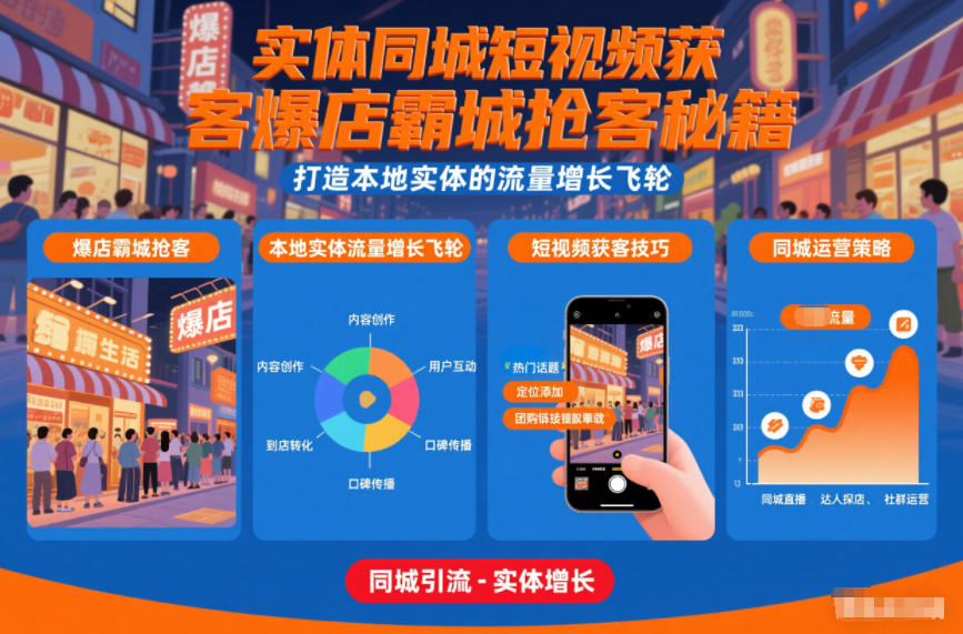 实体同城短视频获客爆店霸城抢客秘籍，打造本地实体的流量增长飞轮-52项目站