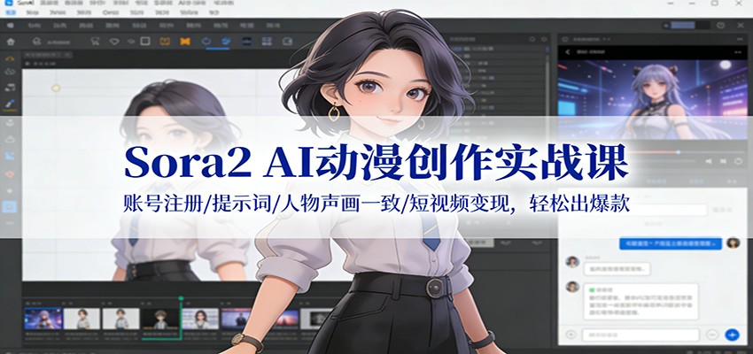 Sora2 AI动漫创作实战课：账号注册/提示词/人物声画一致/短视频变现，轻松出爆款-52项目站