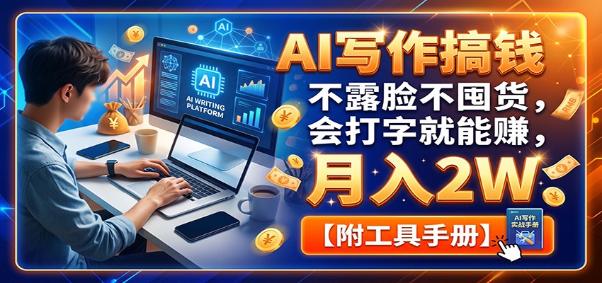 AI写作搞钱：不露脸不囤货，会打字就能赚，月入2W【附工具手册】-52项目站