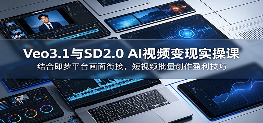 Veo3.1与SD2.0 AI视频变现实操课课:结合即梦平台画面衔接,短视频批量创作盈利技巧-52项目站