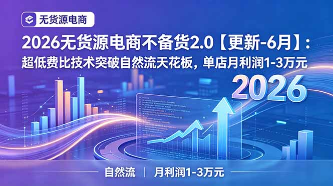 2026无货源电商不备货2.0【更新-6月】:超低费比技术突破自然流天花板,单店月利润1-3万元-52项目站