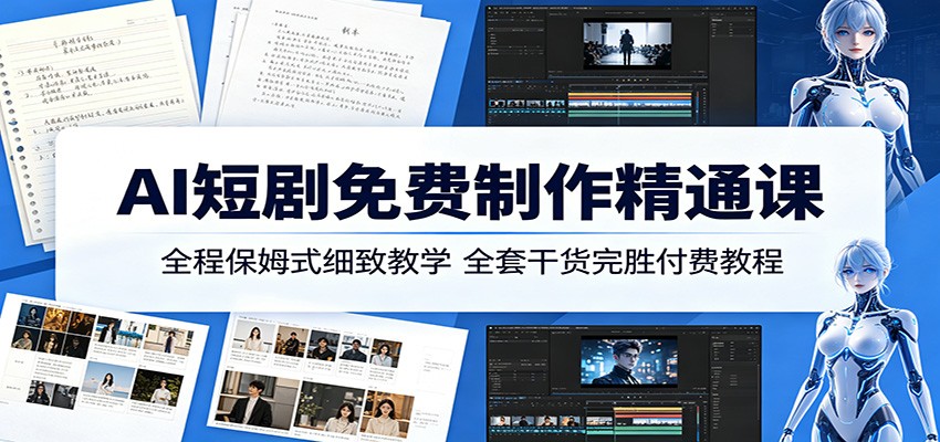 AI短剧免费制作精通课:全程保姆式细致教学,全套干货完胜付费教程-52项目站