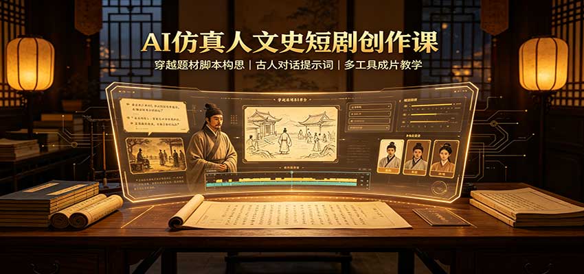 AI仿真人文史短剧创作课:穿越题材脚本构思,古人对话提示词,多工具成片教学-52项目站