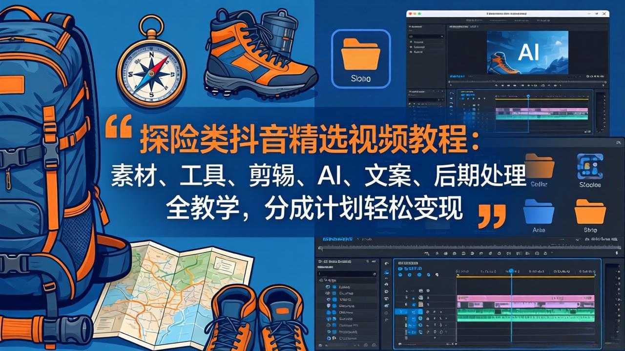 探险类抖音精选视频教程:素材、工具、剪辑、AI、文案、后期处理全教学,分成计划轻松变现-52项目站