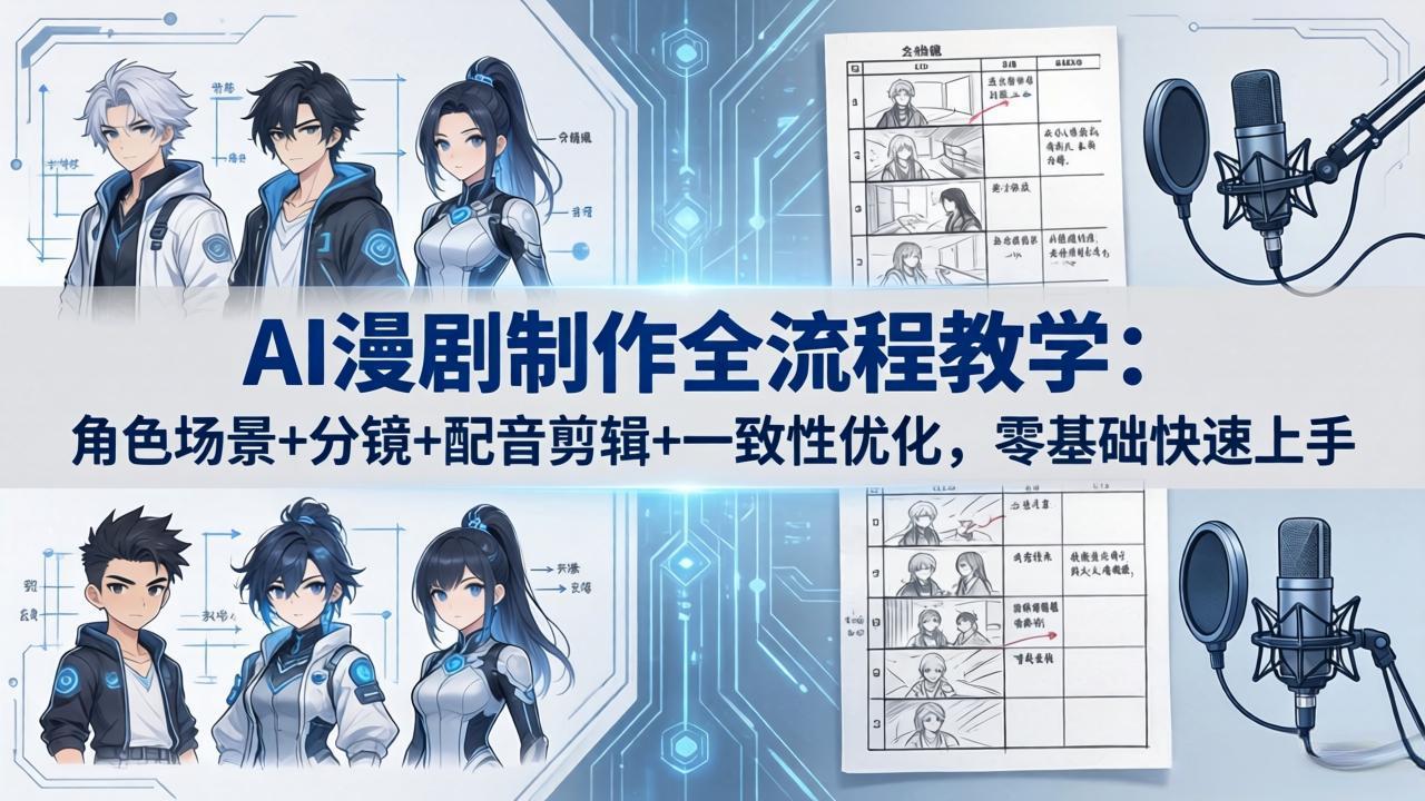 AI漫剧制作全流程教学：角色场景+分镜+配音剪辑+一致性优化，零基础快速上手-52项目站