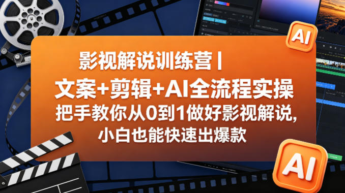 影视解说训练营｜文案+剪辑+AI全流程实操，把手教你从0到1做好影视解说，小白也能快速出爆款-52项目站