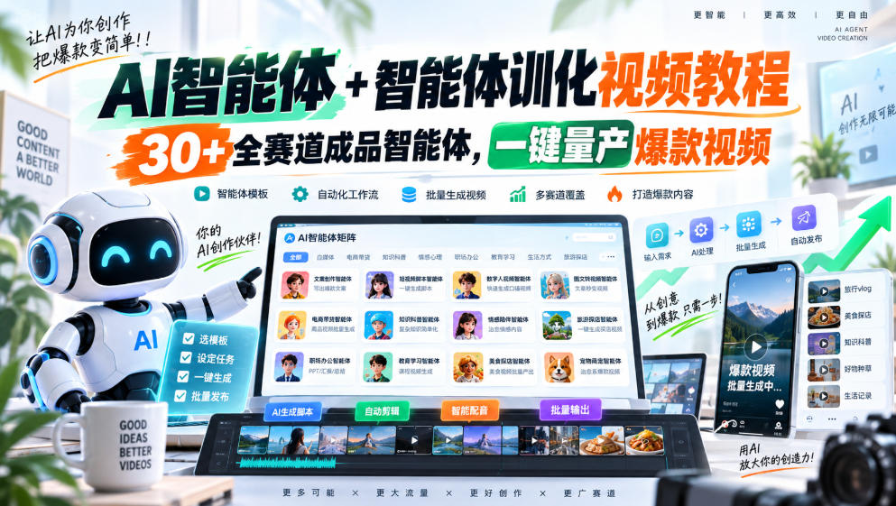 【无水印】AI智能体+智能体训化视频教程，30+全赛道成品智能体，一键量产爆款视频【更新】-52项目站
