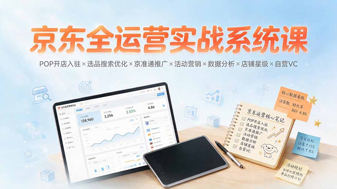 京东全运营实战系统课：POP开店入驻×选品搜索优化×京准通推广×活动营销×数据分析×店铺星级×自营VC-52项目站