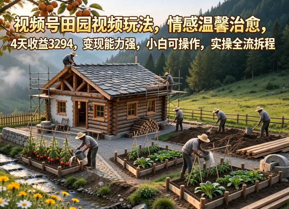 视频号田园视频玩法,情感温馨治愈,4天收益3294,变现能力强,小白可操作,实操全流程拆解-52项目站
