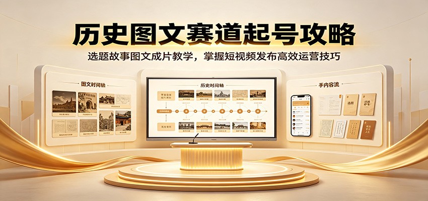 历史图文赛道起号攻略：选题故事图文成片教学，掌握短视频发布高效运营技巧-52项目站