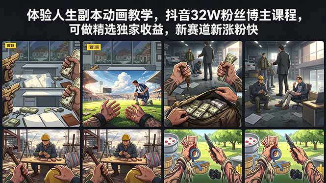 体验人生副本动画教学, 抖音32W粉丝博主课程,可做精选独家收益,新赛道新涨粉快-52项目站