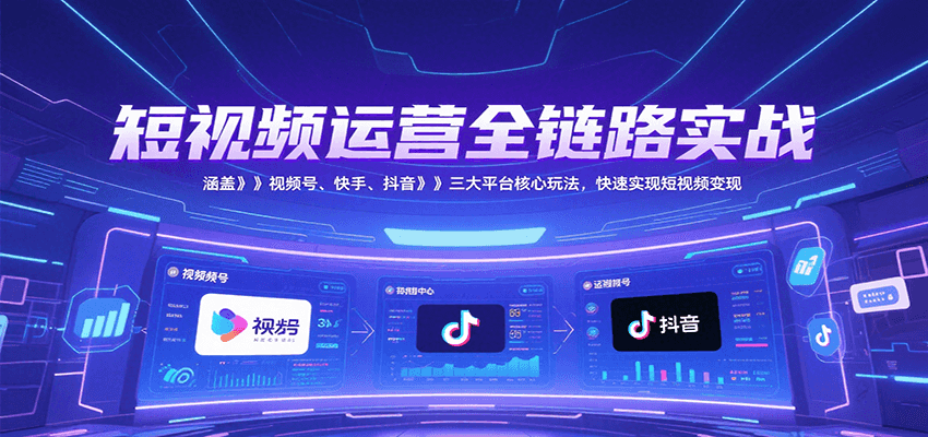 短视频运营全链路实战，涵盖视频号、快手、抖音三大平台核心玩法，快速实现变现！-52项目站