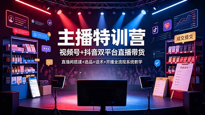 主播特训营:视频号+抖音双平台直播带货,直播间搭建+选品+话术+开播全流程系统教学-52项目站