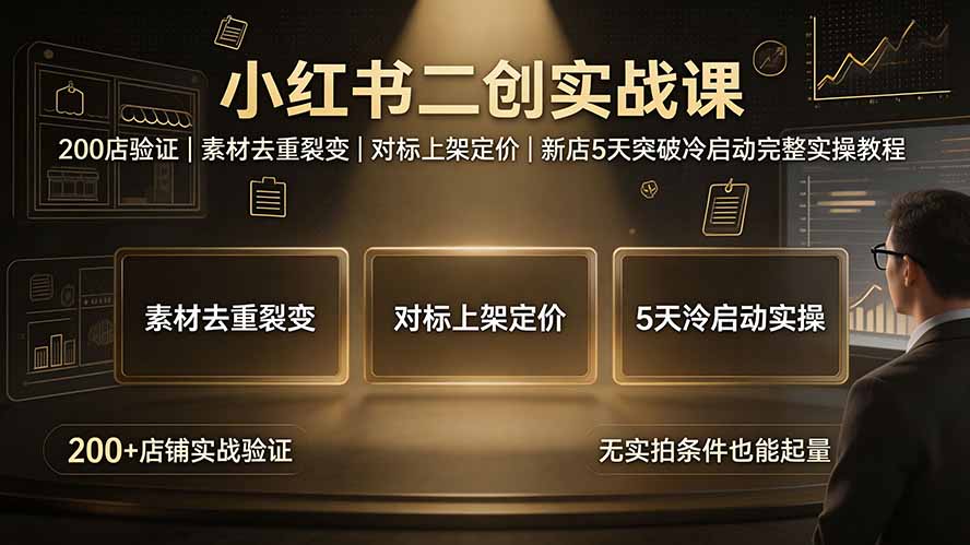 小红书二创实战课：200店验证｜素材去重裂变｜对标上架定价｜新店5天突破冷启动完整实操教程-52项目站