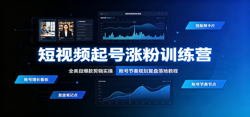短视频起号涨粉训练营：全类目爆款剪辑实操，账号节奏规划复盘落地教程-52项目站