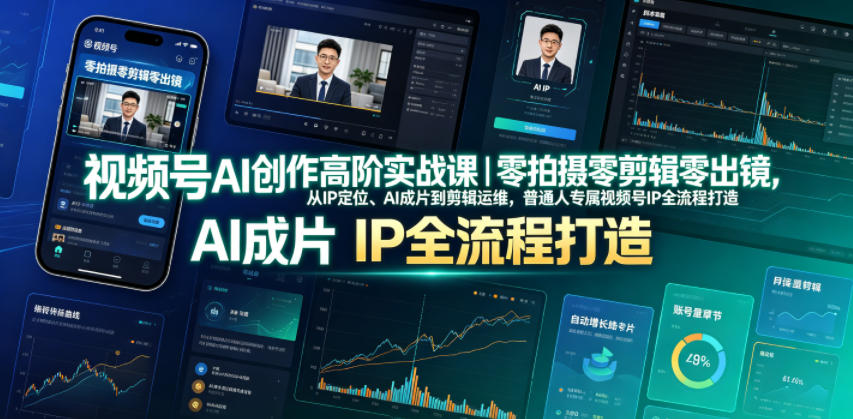 视频号AI创作高阶实战课｜零拍摄零剪辑零出镜，从IP定位、AI成片到剪辑运维，普通人专属视频号IP全流程打造-52项目站