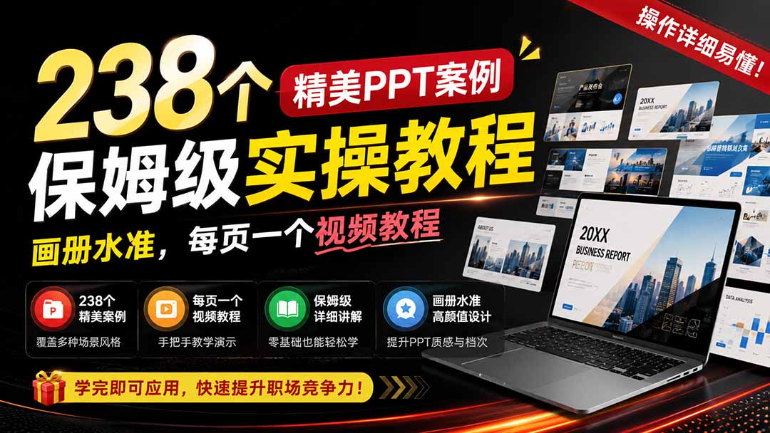 238个精美ppt案例保姆级实操教程：画册水准，每页一个视频教程，操作详细易懂！-52项目站